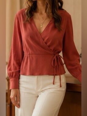 J.Crew Wrap Blouse Viscose Peplum Rust Size 12 Boho Career Top NWT
